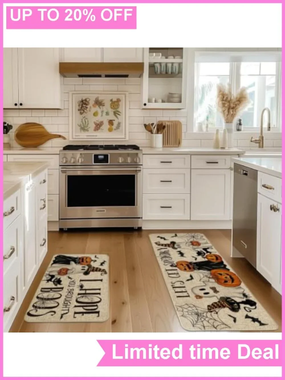 Halloween Spider Web Kitchen Mats Set of 2 Non-Slip Rubber Polyester Felt